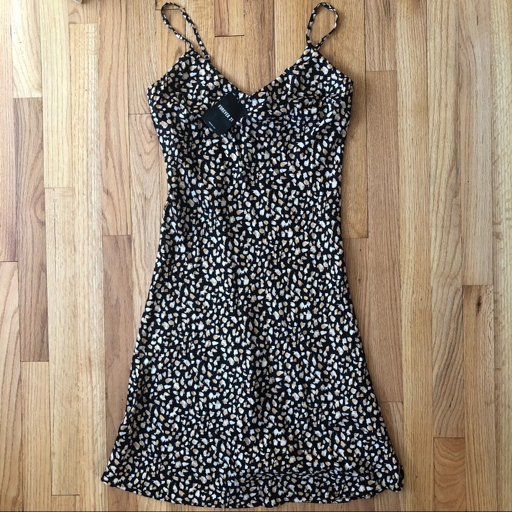 Calf Length Black Multi Colored Slip Dress